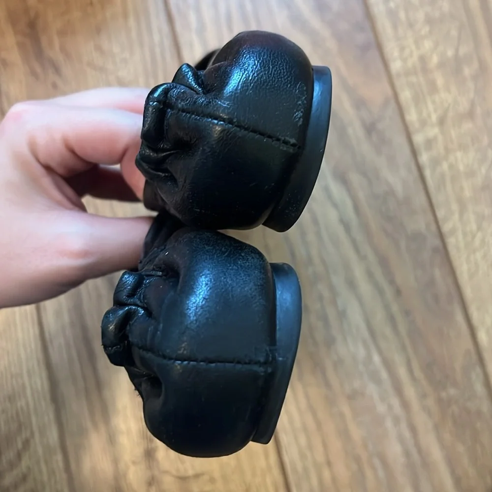 Tory Burch Reva Black Gold Leather Ballet Flats Classic Ballet Flat